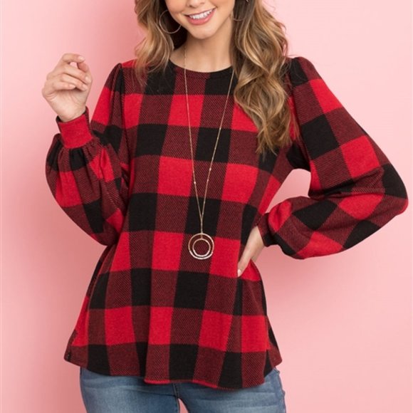 Red & Black plaid top - Picture 1 of 6